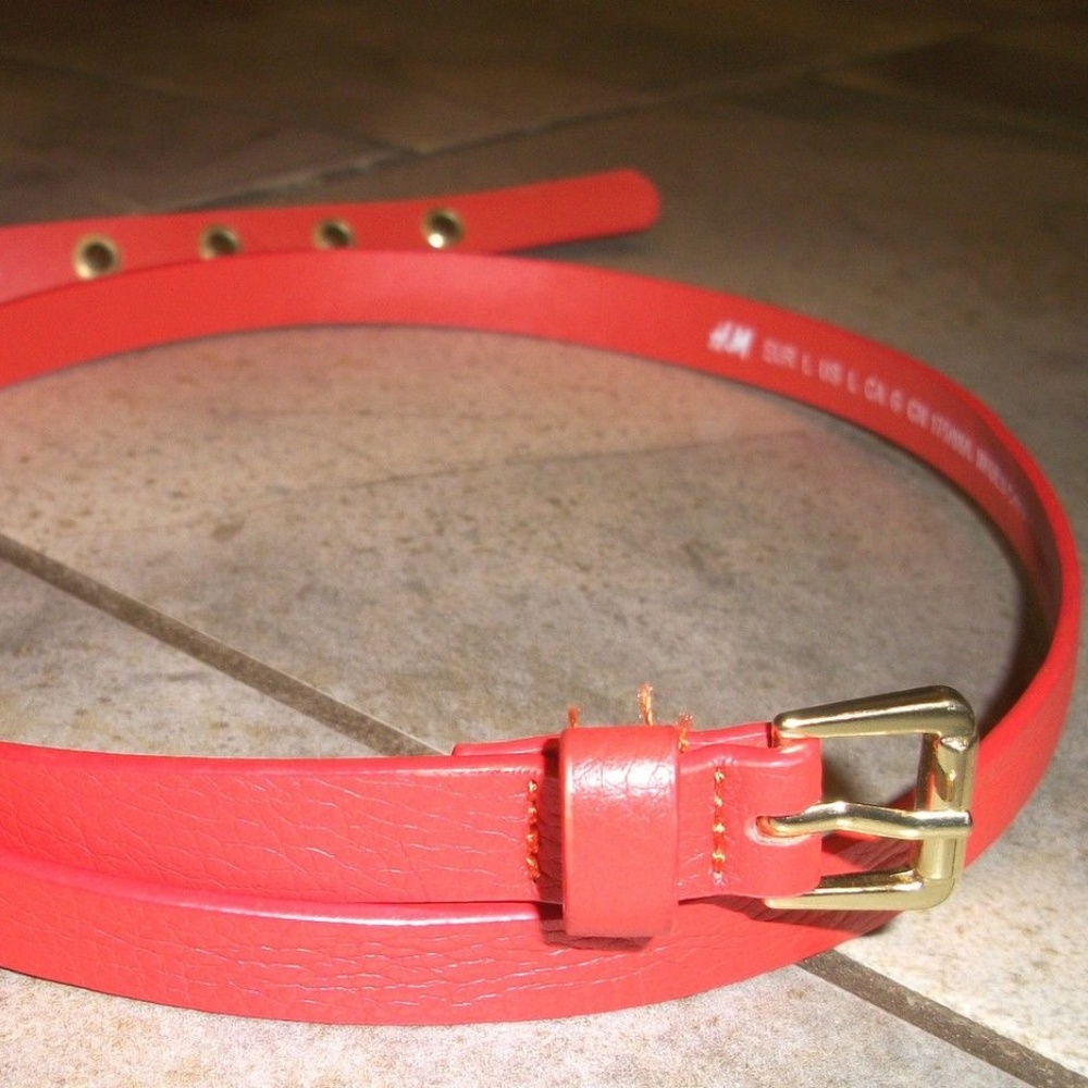 H&M Orange Leather Look 5/8" Skinny Belt L